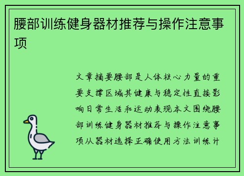 腰部训练健身器材推荐与操作注意事项